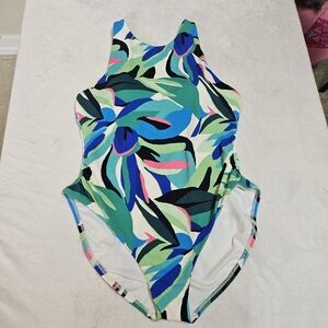 NWT Shade & Shore Swimsuit Women Sz L One Piece Tropical Full Seat Coverage